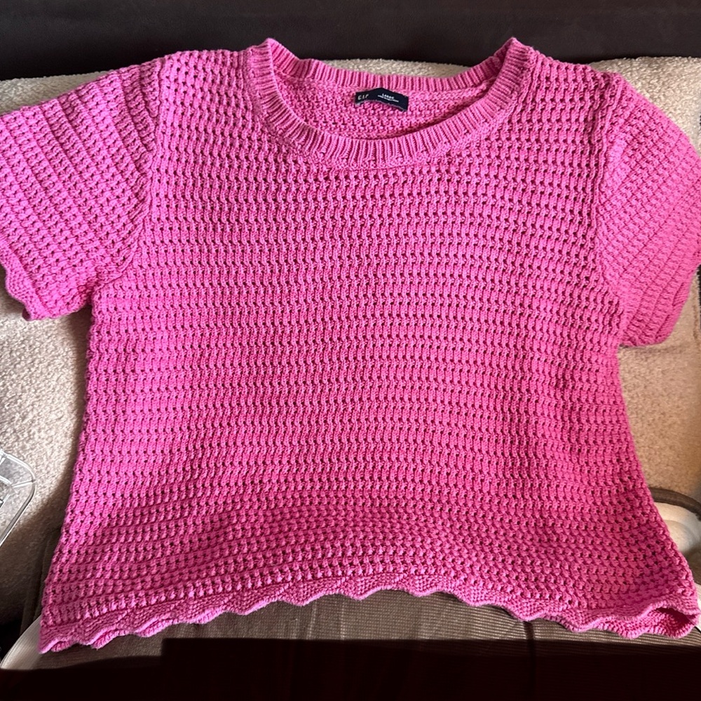GAP Vibrant Pink Crochet Sweater, large,stretchy